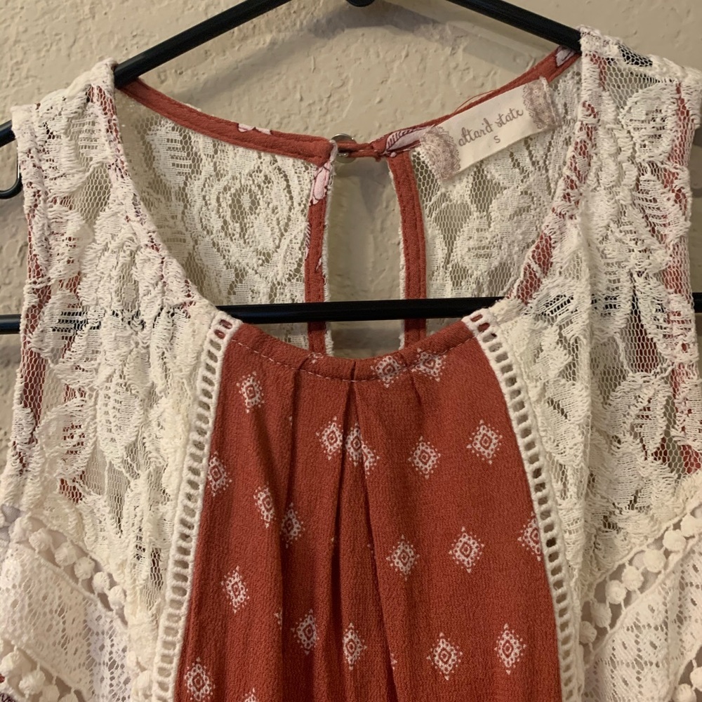 Altar'd State Patchwork Lace White and Rust Mini Dress - Picture 2 of 8